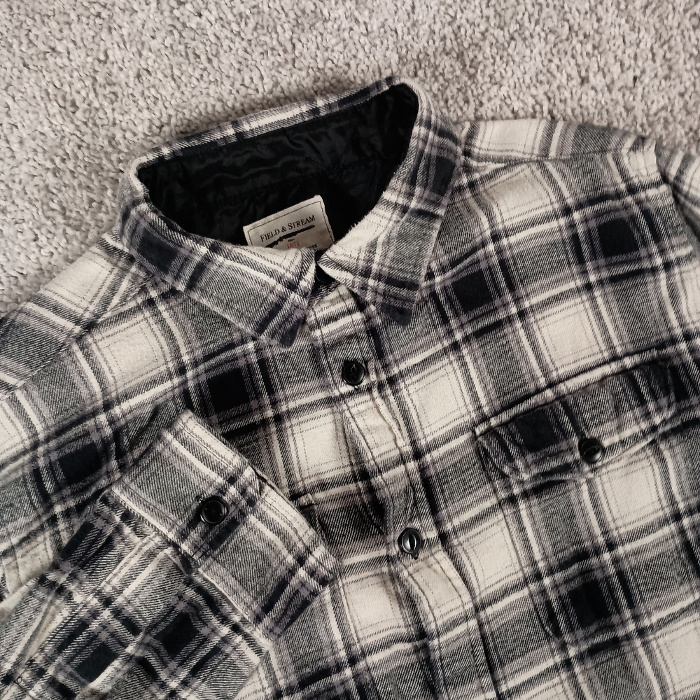 Field &‎ Stream Men's Large Black And White Plaid Long Sleeve Button Up Shirt